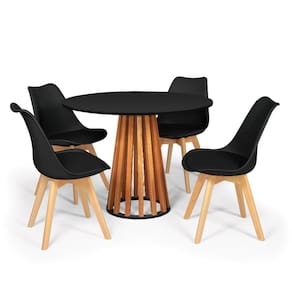Conjunto Mesa De Jantar Talia Amadeirada Preta 100cm Com 4 Cadeiras Eiffel Leda - Preto