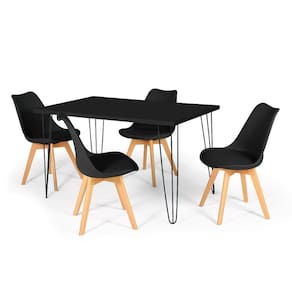 Conjunto Mesa De Jantar Hairpin 130x80 Preta Com 4 Cadeiras Eiffel Leda - Preto