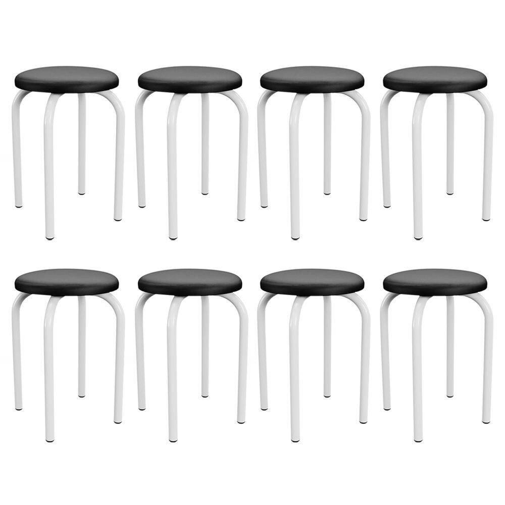 Kit 8 Banquetas Baixas Empilháveis Em Aço Maviê Sintético Preto/branco - Mpozenato