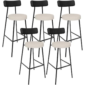 Kit 05 Banquetas Alta Cozinha Bar Sala De Jantar Milão L02 Couríssimo Preto Linho Cru - Lyam Decor