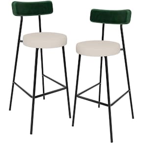 Kit 02 Banquetas Alta Bar Cozinha Sala De Jantar Milão L02 Facto Verde Musgo Linho Cru