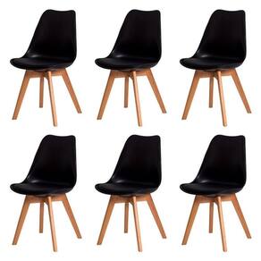 Kit Com 6 Cadeira Leda Preta Charles Eames Wood Com Almofada