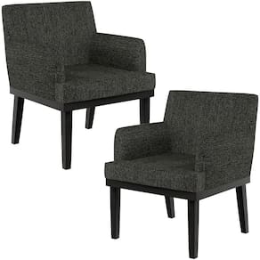 Kit 02 Poltronas Decorativas Sala De Estar Base Preto Beatriz W01 Linho Chumbo - Lyam Decor