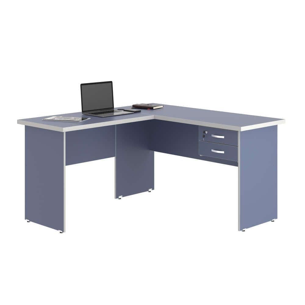 Mesa Em L Com Gaveteiro Carper Azul