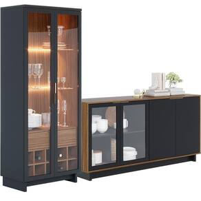 Kit Buffet Áustria Com Cristaleira Malibu Preto Milano