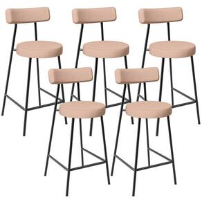 Kit 05 Banquetas Baixa Para Cozinha Sala De Jantar Bar Bancada Milão L02 Linho Rosê