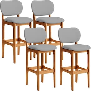 Kit 04 Banquetas Alta Para Cozinha Madeira Fixa Betta L02 Imbuia Corano Cinza - Lyam Decor