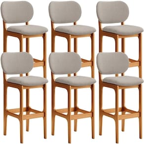 Kit 6 Banquetas Alta Betta Imbuia Linho Bege
