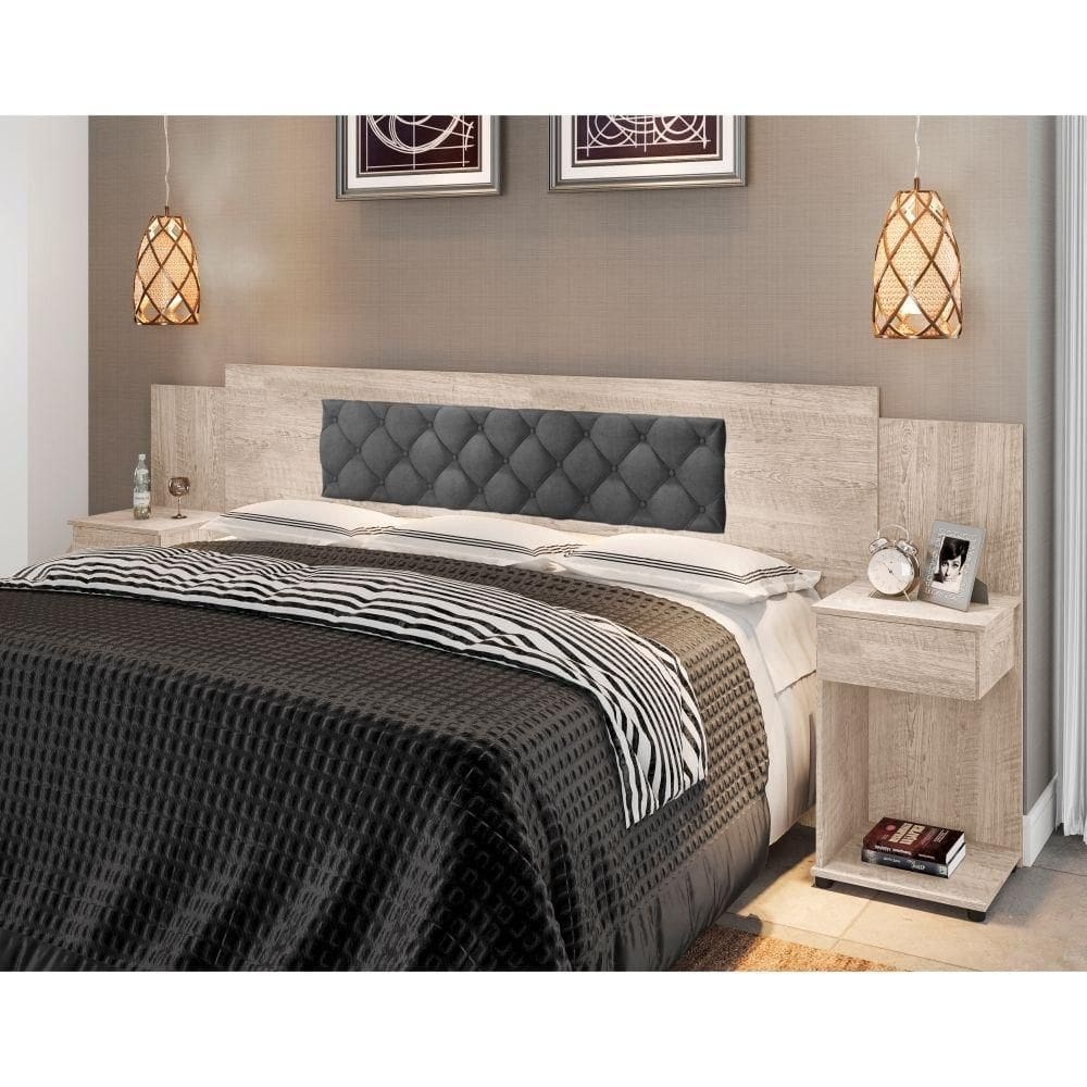 Cabeceira Casal Estofada Amarula Chumbo