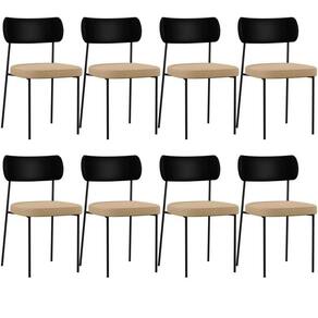 Kit 08 Cadeiras Sala De Jantar L02 Preto Bege Escuro