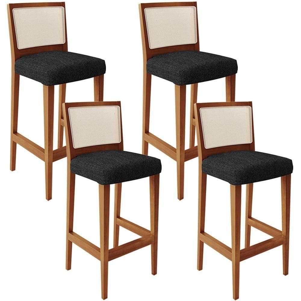 Kit 04 Banquetas Alta Branco Linho Chumbo