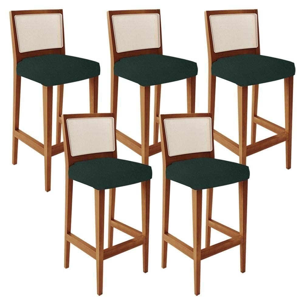 Kit 05 Banquetas Alta Branco Linho Verde Musgo