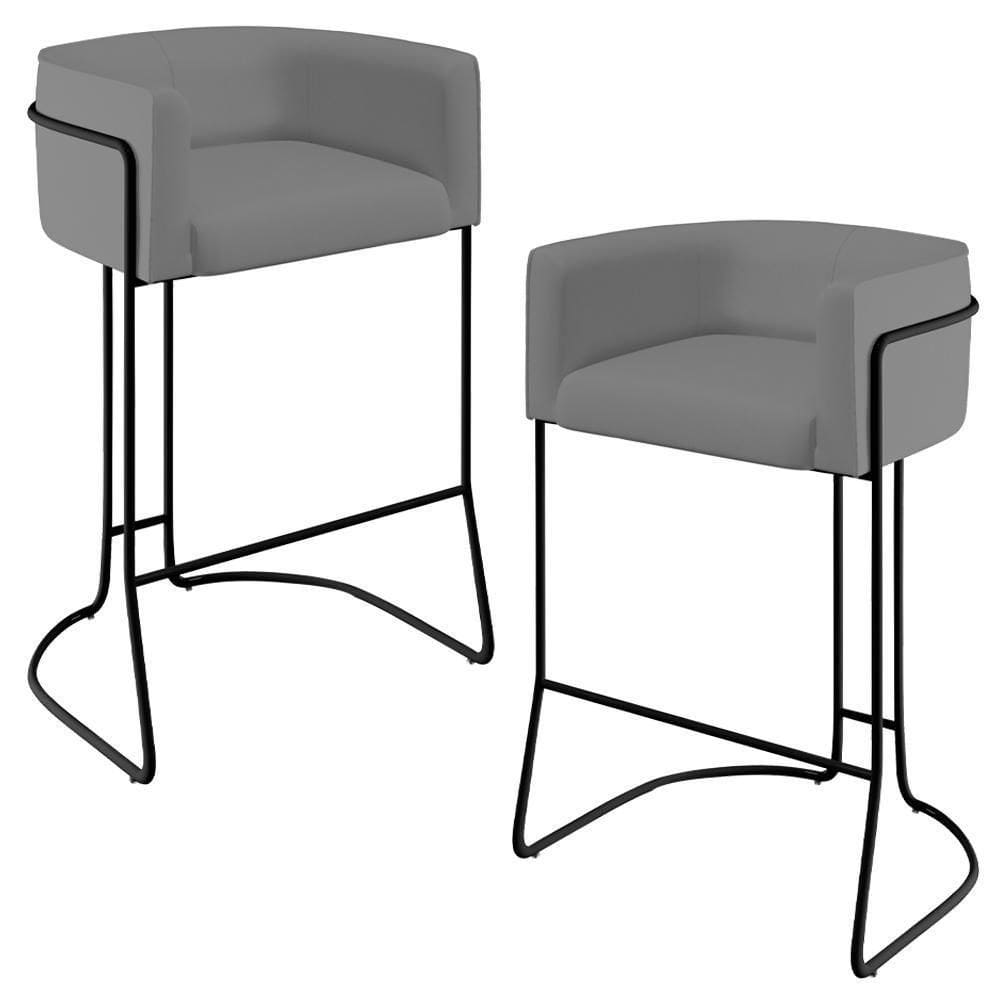 Kit 02 Banquetas Fixa Preto Veludo Cinza C-317