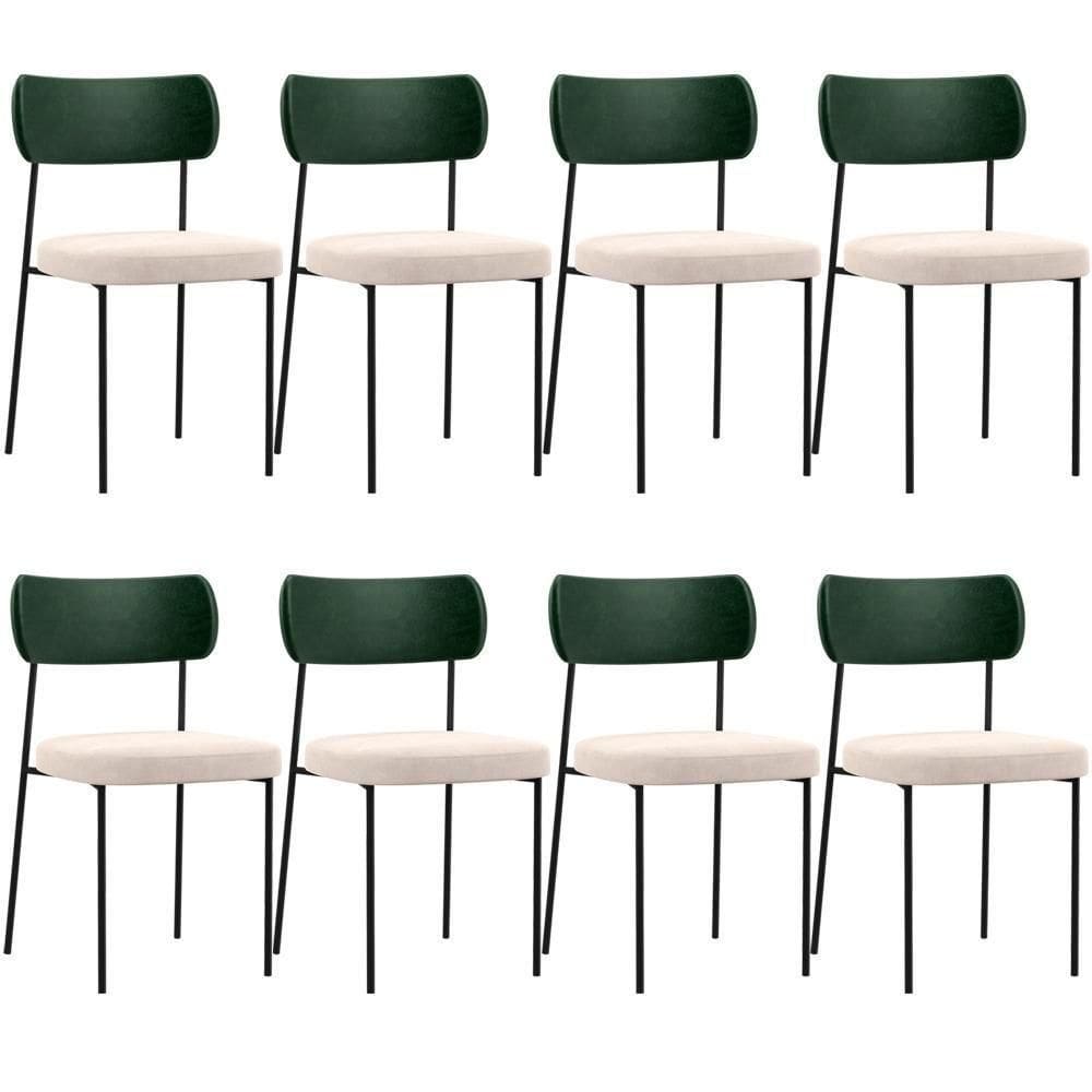 Kit 08 Cadeiras Para Sala De Jantar L02 Verde Musgo Bege