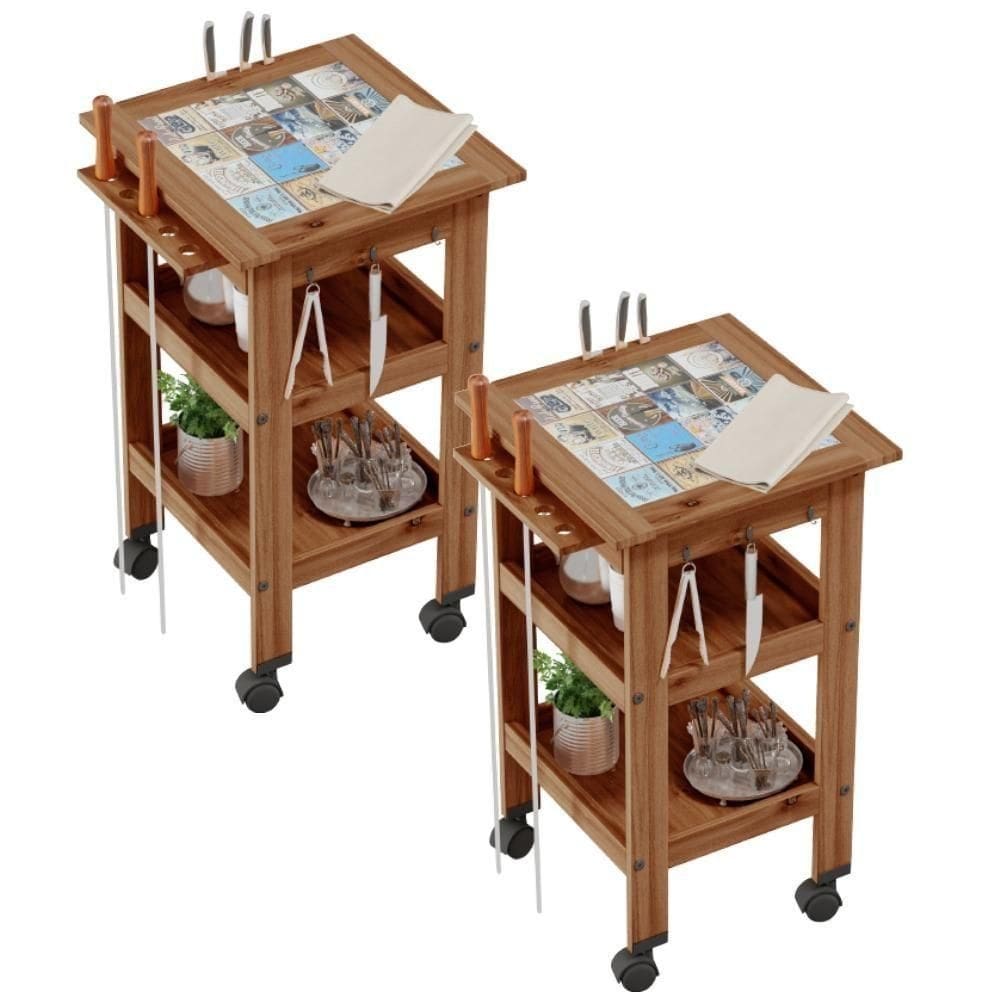 Kit 2 Carrinhos De Churrasco Bistrô Churrasqueira Imbuia