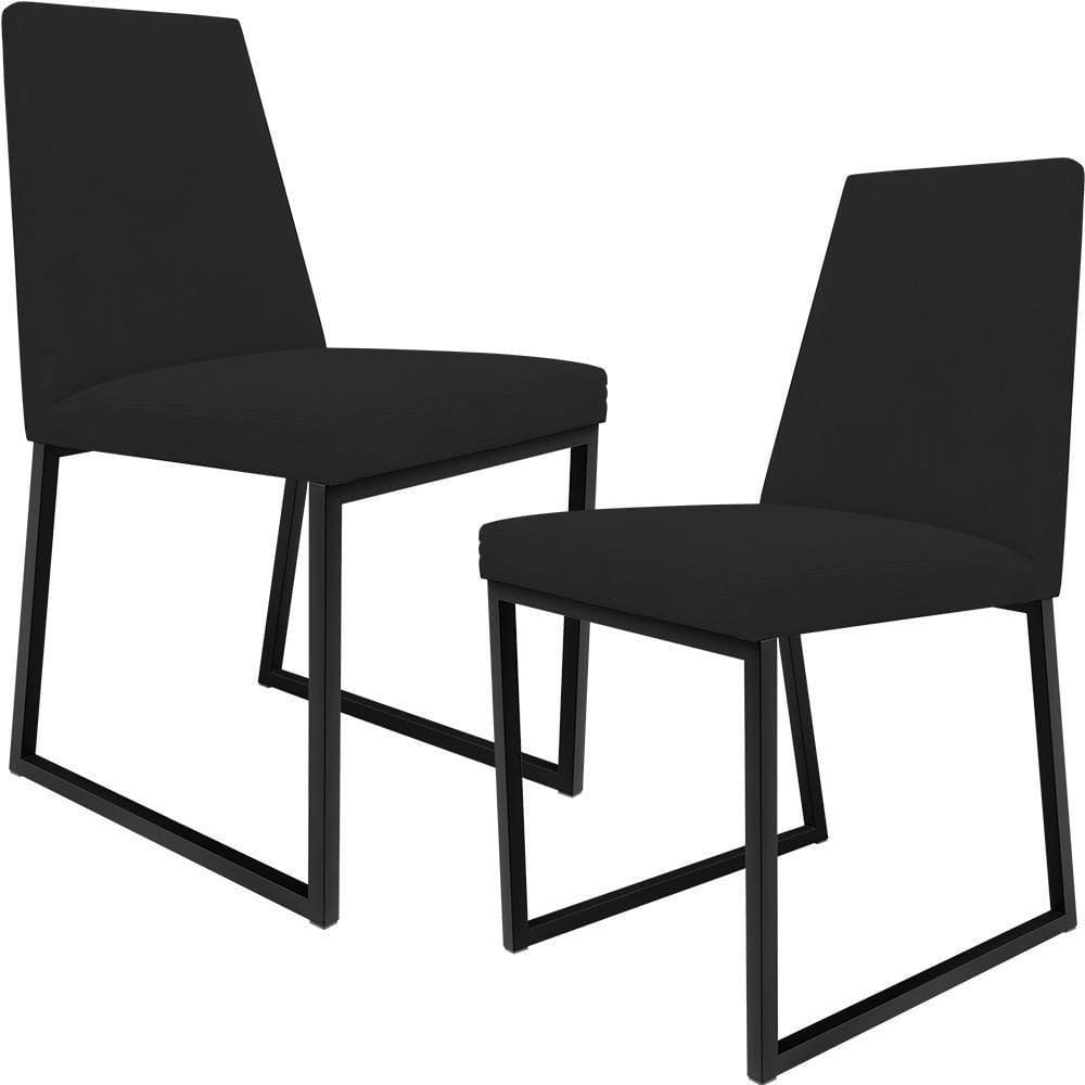 Kit 02 Cadeiras Sala De Jantar Preto L02 Suede Preto
