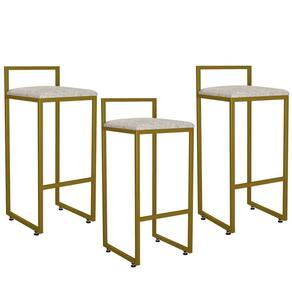 Kit 03 Banquetas Alta Hanna Dourado Linho Bege