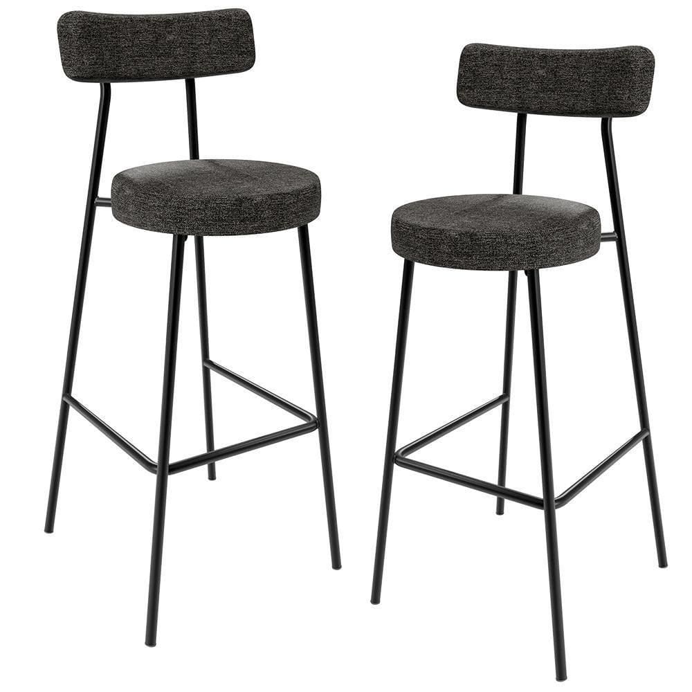 Kit 02 Banquetas Altas Estrutura Em Aço Milão Linho Chumbo