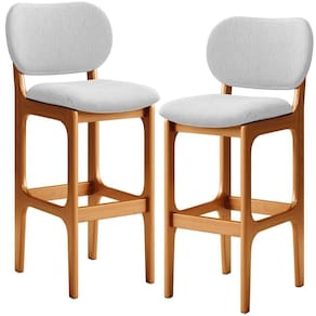 Kit 2 Banquetas Alta Betta Imbuia Linho Cinza