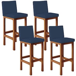Kit 04 Banquetas Altas Cozinha Alya L02 Suede Azul Marinho