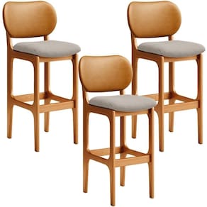 Kit 3 Banquetas Alta Betta Imbuia Whisky Linho Bege
