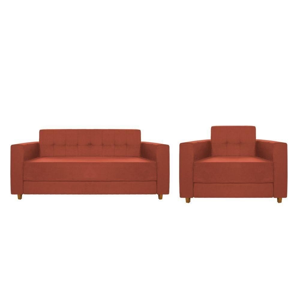 Kit Sofá 2 Lugares E Poltrona Suede-Adj Decor Terracota