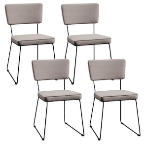 Kit 04 Cadeiras Estofada Para Sala De Jantar Base Aço Bege