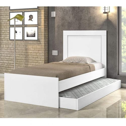 imagem-Cama Luara Solteiro 0,88cm Com Auxiliar Branca E 2 Colchões - Branco