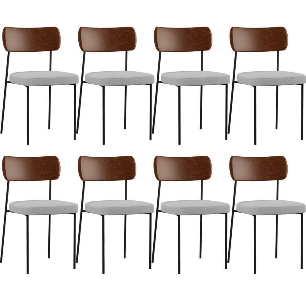 Kit 08 Cadeiras Para Sala De Jantar Melina L02 Marrom Cinza