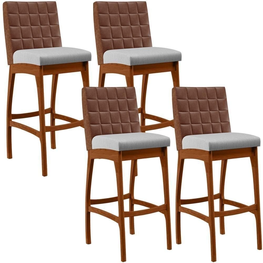 Kit 04 Banquetas Altas Mila Marrom Linho Cinza