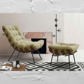 Poltrona Costela Com Puff- Bege-Gatmagazine