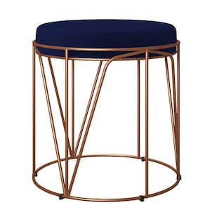 Puff Decorativo Aramado Bronze Zaya L02 Suede Azul Marinho