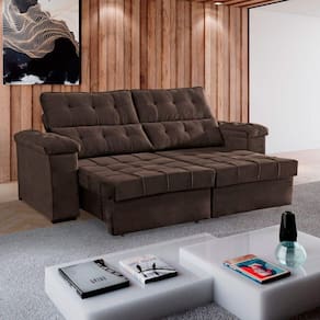 Sofá Retrátil E Reclinável 290 Cm Espanhol Veludo Tabaco