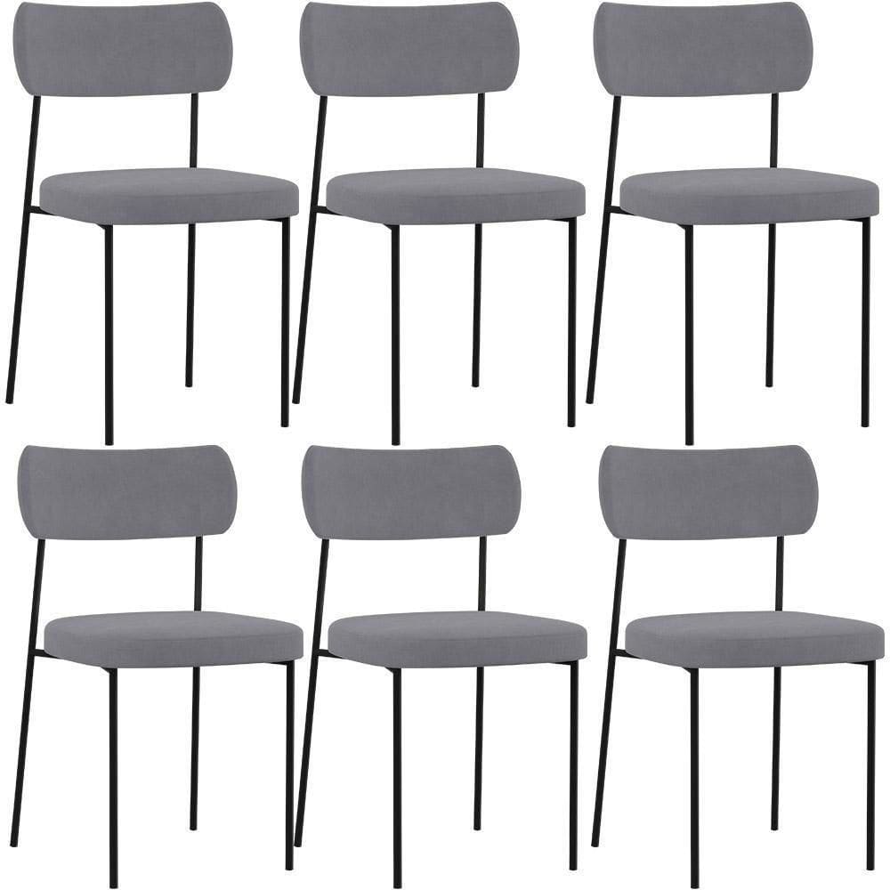 Kit 06 Cadeiras Sala De Jantar L02 Suede Cinza