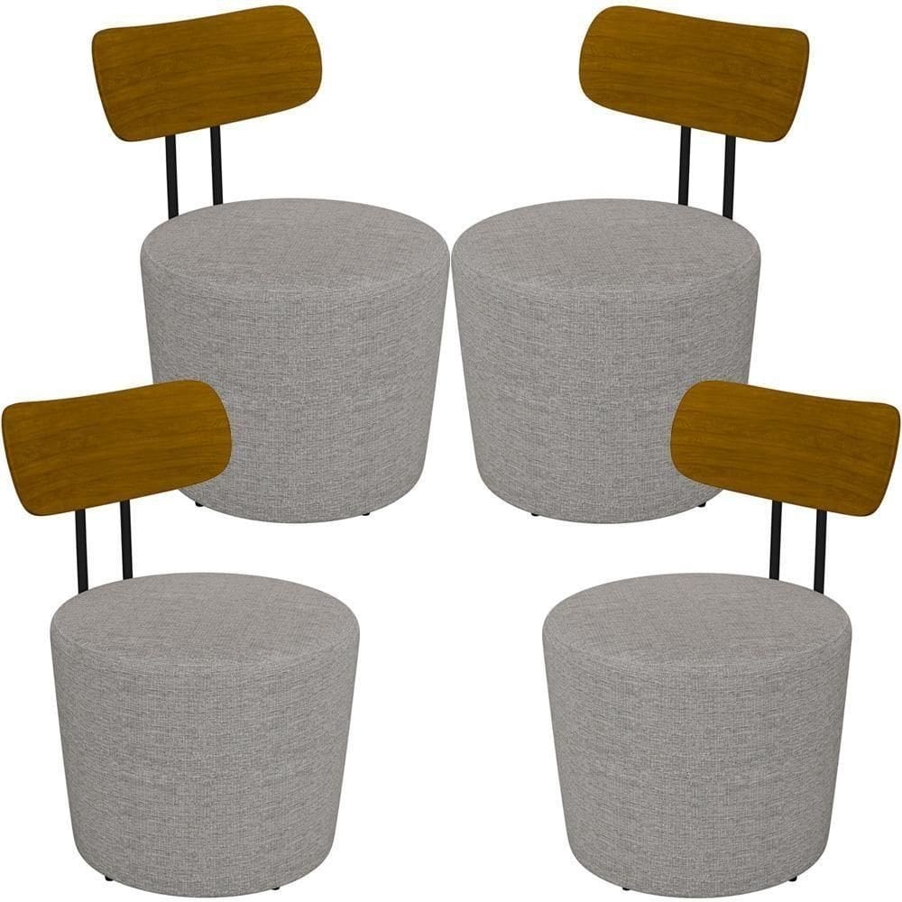 Kit 04 Poltronas Base Fixa Luara M03 Linho Cinza