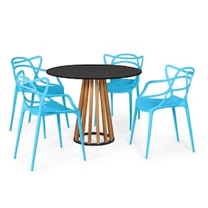 Conjunto Mesa De Jantar Preta 100cm Com 4 Cadeiras - Azul
