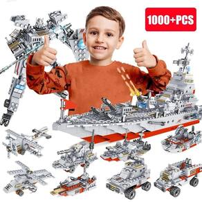 +1000 Peças Blocos De Montar Mega Navio + Robô + 24 Veículos
