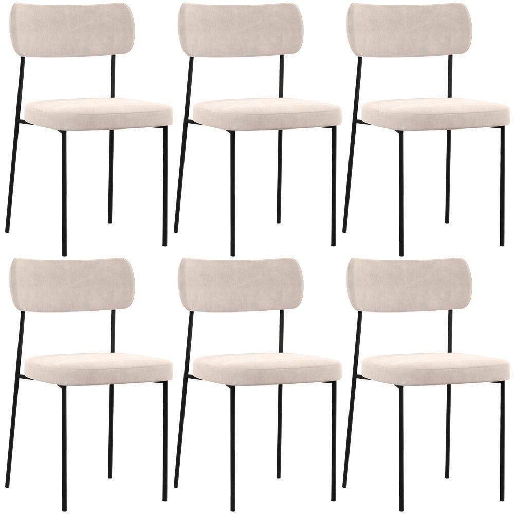 Kit 06 Cadeiras Sala De Jantar L02 Suede Bege
