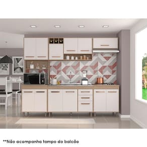 Cozinha 5 Peças com Balcão de Pia Ambiente Barcelona Carvalho OAK Off White – Poliman