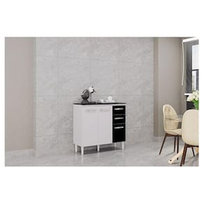 Balcão de Cozinha Ambiente Isadora Branco Preto - Poquema