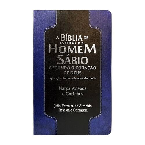 imagem-Bíblia de estudo do homem sábio c/ harpa e corinhos - pu luxo - azul e preto