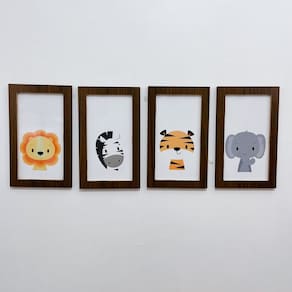 Kit Quadros safari animais bichos infantil leão girafa 15x25