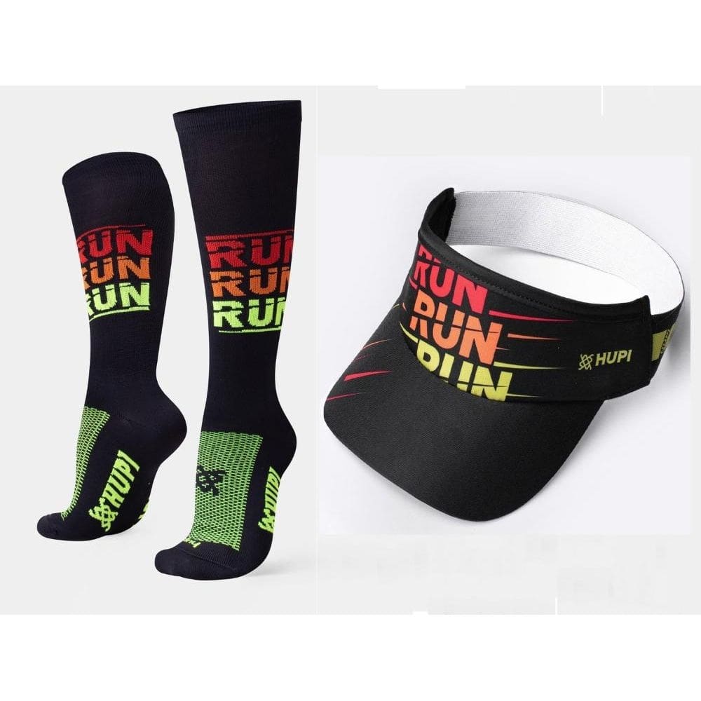Kit Corrida HUPI Meia Longa e Viseira Run Run Run Preto