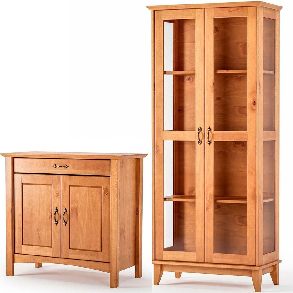 Cristaleira 2 Portas de Vidro Slim e Buffet Aparador 93 cm 100% Madeira Bella