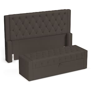 Cabeceira e Calçadeira Báu Casal Padrão Atena 140cm Capitonê Linho Cacau - Desk Design