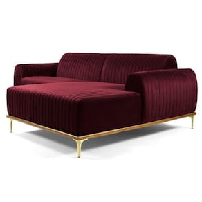 Sofá 320cm 5 Lugares Com Chaise Direito B-278 Veludo Marsala
