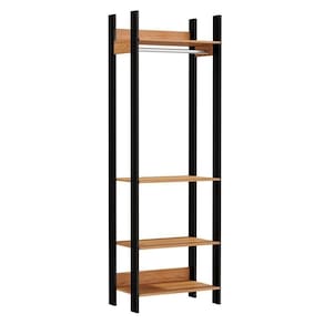 Guarda Roupa Closet Industrial Com Cabideiro 4 Prateleiras Tw402 Freijó/Preto Fosco