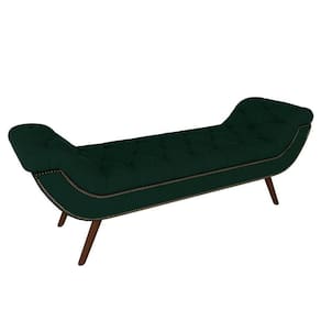 Puff Recamier Calçadeira 195cm Pés Palito Madeira Vêneto P02 Veludo Verde Musgo