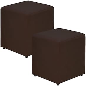 Kit 02 Puffs Quadrado L02 Sala De Estar Suede Marrom