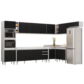 Armário De Cozinha Modulada De Canto 9 Peças Cp04 Balcão Branco/preto - Lumil